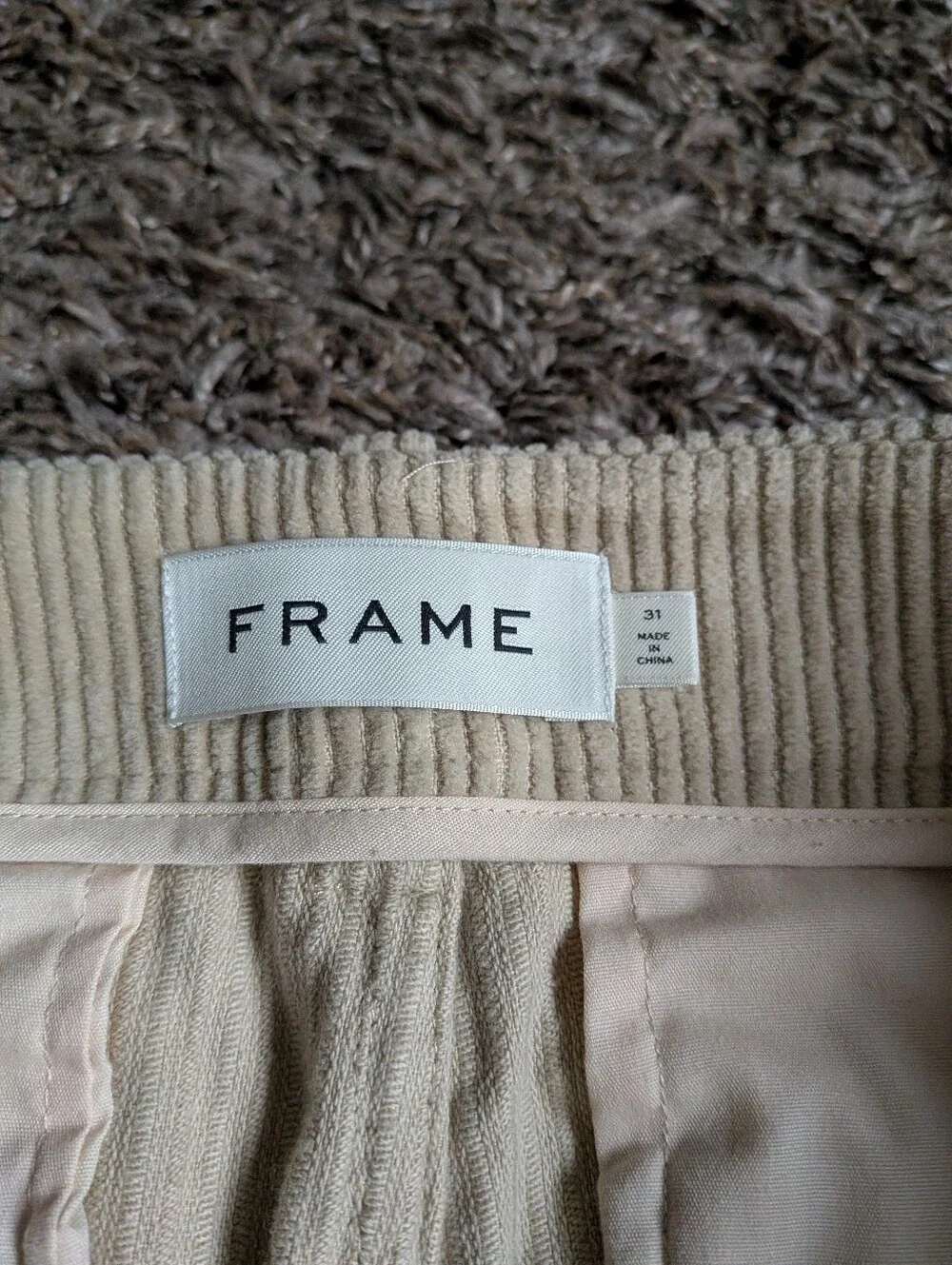 Frame Tan Neutral Straight Leg Cotton Corduroy Trousers 31W 28L